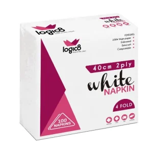 Logic 8 40CM 2 Ply 4 Fold White Napkin