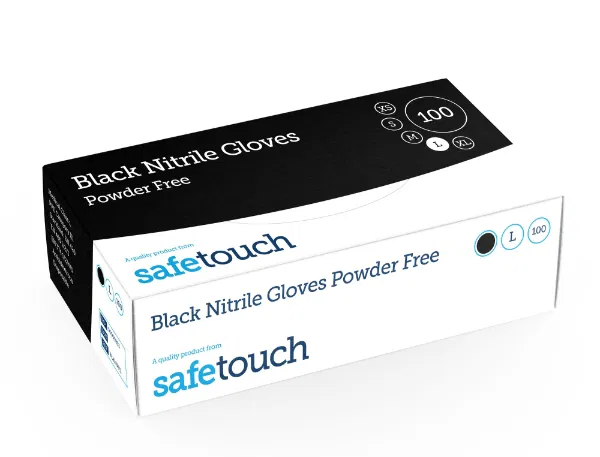 Safetouch Powder Free Black Nitrile Gloves LARGE